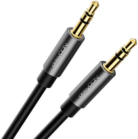 deleyCON 5m Klinke Audio Stereo AUX Kabel 3,5mm Klinkenkabel Audiokabel Metallstecker Handy Smartphone Tablet Kopfhörer HiFi Receiver (Extra Dünn & Flexibel)