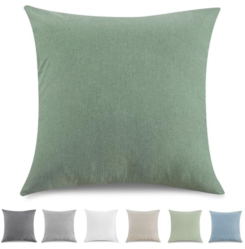 TOCOMOA Kissenbezug 40x40 cm 2er Set - 100% Gewaschene Baumwolle Kissenbezüge Oeko-TEX Zertifiziert, Leinenoptik und Atmungsaktiv Kissenhülle, Grün Kopfkissenbezug mit Reißverschluss