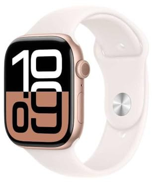 Apple Watch Series 10 (GPS 46 mm) Smartwatch mit Aluminiumgehäuse in Roségold und Sportarmband in Blassrosa (S/M). Fitnesstracker, EKG App, Always-On Retina Display, Wasserschutz