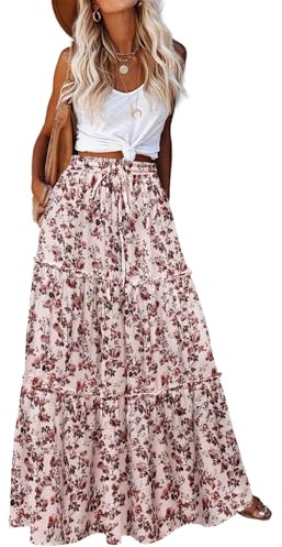 Hotouch Rock Damen Sommer Hohe Taille Röcke Elegant Maxirock mit Kordelzug Z-Blumen-A S