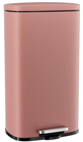 Clevich Mülleimer 50L aus Stahl, Abfalleimer, Tretmülleimer mit Soft-Close Deckel, Fußpeda, abnehmbarer Inneneimer aus Kunststoff, für Küche, Badezimmer, Büro - Rosa
