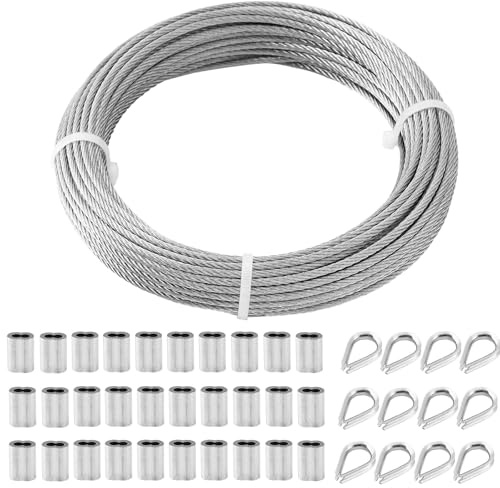 TooTaci Edelstahl Drahtseil Set, 30M/3mm Stahlseil Edelstahlseil mit M3 Drahtseilkausche & Aluminium-Crimphülsen – Ideal für Garten-Spaliere, Zaununterstützung, Geländer & Outdoor-Aufhängelösungen