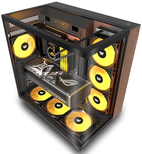 ANSAITE PC Gehäuse - Vorinstallierter 6 PWM ARGB-Lüfter, ATX Mid-Tower Gaming PC-Gehäuse, 270° Panoramaglas mit Type-C -Schwarz, P7