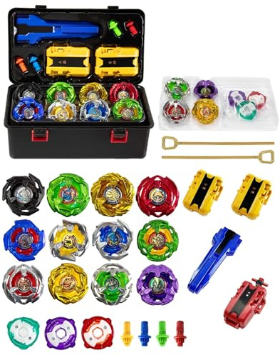 Wotean Battling Tops, 12 Kreisel, 3 Werfer, 1 Griff, 3 Mittelringe und 4 Basen, mit Aufbewahrungsbox, Geburtstagsgeschenk，AA