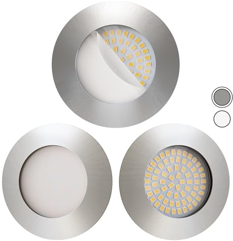 Scandinavian home 3er Set LED Einbaustrahler 230V 4,5W Warmweiß 60mm - 70mm I Badezimmer geeignet I CRI 90 500lm 3000K 68mm I Edelstahldesign mit Milchglas I LED Spot Deckeneinbauleuchte flach