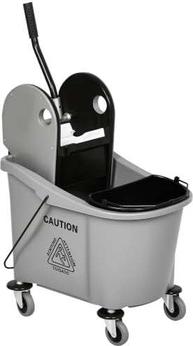 HOMCOM Reinigungswagen 36 Liter Fahreimer Putzeimer Wischwagen mit Auswringvorrichtung, Grau, 54 x 41 x 91,5 cm
