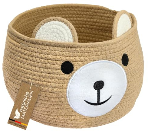 HMF Aufbewahrungskorb mit versteckten Griffen, Korb für Kinderzimmer aus Baumwolle | Bär | 30 x 24 cm | Honig