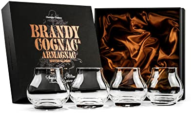 GLASSIQUE CADEAU Kleine 240 ml Brandy und Cognac Professionelle Tasting und Nosing Gläser | 4er Set | Kristall Spülmaschinenfest Cognacschwenker Ohne Stiel | Cognacgläser Geschenkset