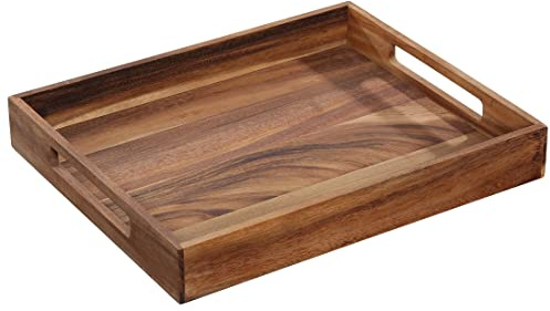 Zassenhaus Serviertablett mit Griffen, 44x36x6 cm, Robustes Akazienholz | Holztablett rechteckig, für Frühstück, Dekoration und Geschirr, pflegeleicht, naturbelassen, nachhaltig