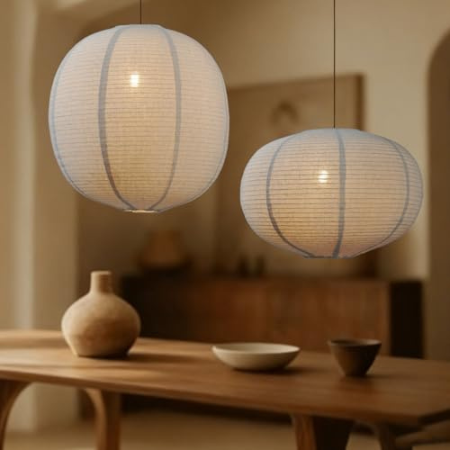 METHEDEECO 2er Set Lampenschirm Hängelampe 40cm | Oval & Flachrund, Boho Natürlich, Für Schlafzimmer, Wohnzimmer & Kücheninsel, Nur Schirme