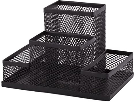 D.RECT Stiftehalter Schreibtisch - Büro Organizer aus Metall - Tisch Organizer, Schreibtischorganizer - Büroablage mit Zettelhalter Mesh, 103x154x103mm Schwarz