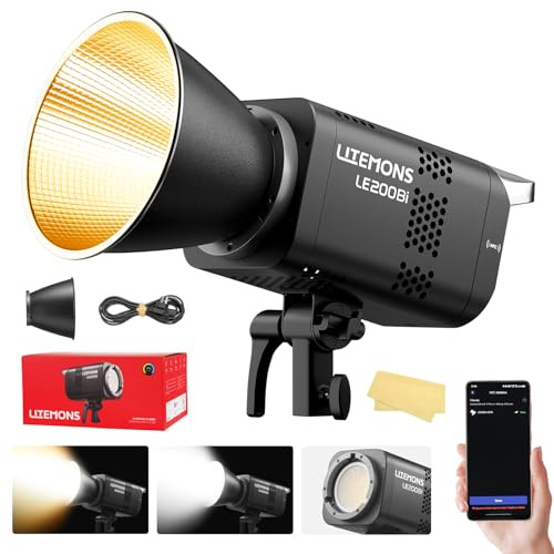 Godox Litemons LE200Bi Videoleuchte LED-Dauerlicht Video Light 220W 2800K~6500K 57700 Lux/1m TLCI/CRI≈98 Continuous Photography Studio Lighting Bowens-Halterung Videolicht für Live-Streaming(Schwarz)