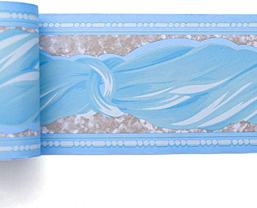 Livelynine Bordüre Selbstklebend für Badezimmer Dekor Floral Wand Bordüre Tapete Kinderzimmer Bordüren Selbstklebend Borduren 10CM x 10M Blau Selbstklebende Borduren Bad Küche