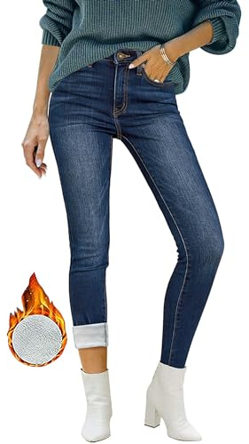 Roskiky High Waist Jeans Damen Hosen Mom Jeans Leggings Mit Taschen Baumwoll Leggings Dunkelblau S