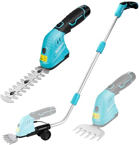 DURATECH 12V Akku Heckenschere mit Teleskopstiel, 2-in-1 Gartenschere Akku mit 2Ah Akkupack & Ladegerät, Rasenkantenschneider elektrische Grasschere, Rasentrimmer für Gartenarbeit