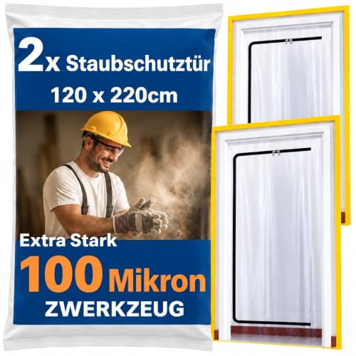 2x ZWERKZEUG® 2x Staubschutztueren mit Reissverschluss 𝟏,𝟐𝟎 𝐱 𝟐,𝟐𝟎 𝐦 extra stark 100 mikron Wasserdicht Anti-Staub Reissverschluss Tür Staubschutzwand Staubtuer
