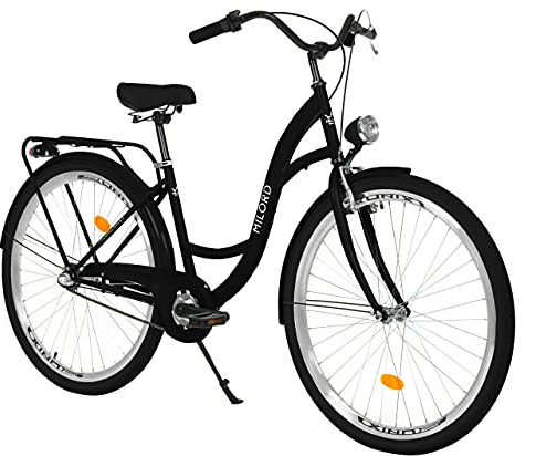 MILORD. Komfort Fahrrad mit Rückenträger, Hollandrad, Damenfahrrad, 3-Gang, Schwarz, 28 Zoll
