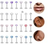LOLIAS 28 Stück Lippenpiercing Edelstahl 16/20G 6/8mm Labret Tragus Piercing Schmuck Stern Herz CZ Opal Medusa Ashley Piercing Lippen Piercings Stecker für Damen Herren Silber Ton