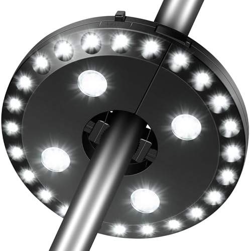HELESIN Sonnenschirm Beleuchtung, Sonnenschirm 28 LED Licht 3 Beleuchtungmodi Batterie Betrieben, Hell Sonnenschirmbeleuchtung für Garten Balkon Terassen Strand Party Camping Deko Weiß