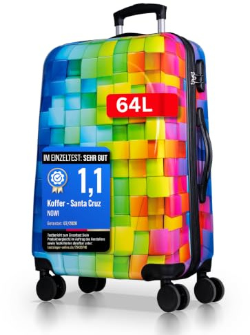 NOWI Hartschalenkoffer Mittelgroß – 64L Volumen – 8 Rollen 360° drehbar – Leichter Koffer mit Zahlenschloss & Teleskopgestänge – Reisekoffer, Trolley (L)