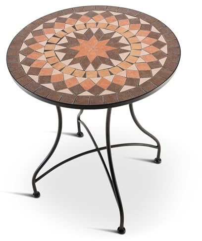 RABURG Mayla Mosaik-Gartentisch, rund, 60 cm Ø, Metall, Braun/Orange/Beige | Mosaikmuster, mediterranes Flair, liebevolle Handarbeit, für Garten, Balkon und Terrasse
