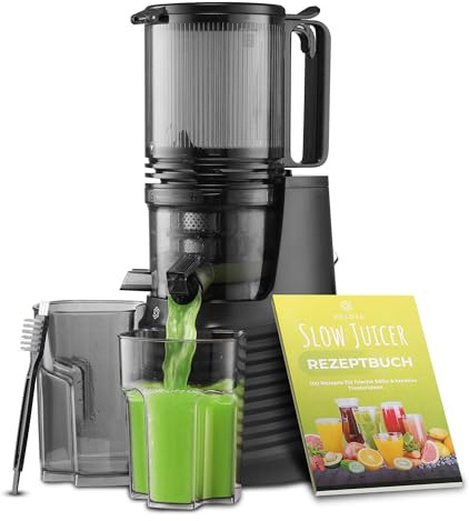 VELOJA Slow Juicer Pro - Kaltpresse Entsafter für ganze Früchte & Gemüse mit 130 mm XL-Einfüllschacht – Ultraleiser Motor – Leicht zu reinigen – Inkl. Rezeptbuch für Säfte & Tresterrezepte