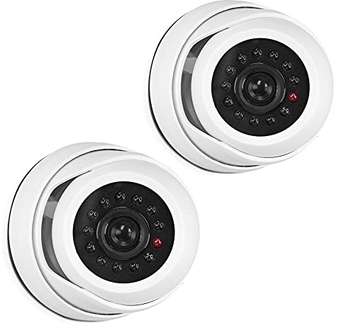 kwmobile 2X Dummy Kamera für Deckenunterbau - mit LED Licht - Dome Überwachungskamera Attrappe Set - täuschend echte Fake Security Camera in Weiß