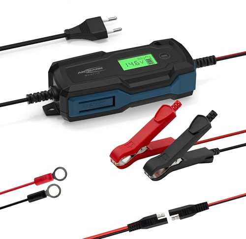 ANSMANN Intelligentes 10-Stufen Ladegerät 6V 12V / 4A mit LCD-Display für Blei-Säure-, Blei-Gel- und Blei-Vlies-Batterien, sowie 12V LiFePo4 Batterien für Auto, Motorrad und Kleintransporter