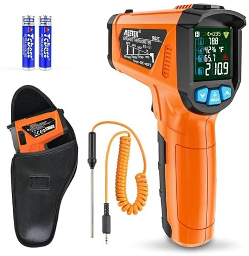 Infrarot Thermometer MESTEK Digital Laser Temperaturmessgerät mit K-Sonde IR Pyrometer -50°C bis 800°C Berührungslos Farbe LCD Alarm Einstellbarer Emissionsgrad für Küche Backen Industrie