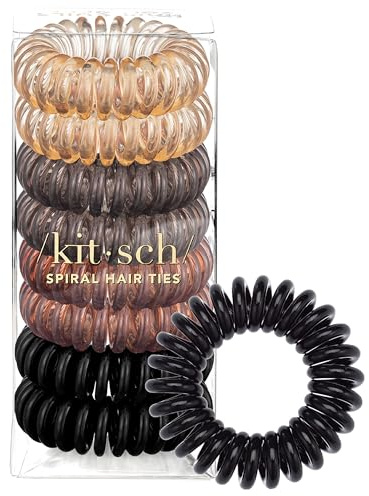 Kitsch Spiralhaargummis für Frauen – Faltenfrei, abdruckfreie Haargummis ohne Schäden, wie Telefonkabelspiralen, aus flexiblem und strapazierfähigem Kunststoff, täglicher Gebrauch – Brünette, 8 Stück