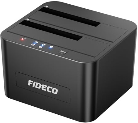 FIDECO HDD Docking Station, Dockingstation für Festplatten, USB 3.0 für 2,5 und 3,5 Zoll SATA HDD/SSD, Dual Bay, unterstützt Offline-Klone