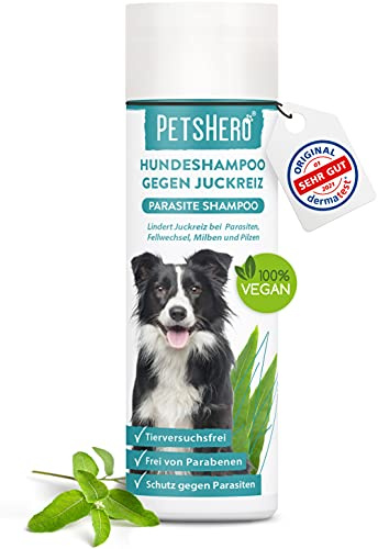 PetsHero Hundeshampoo gegen Milben, Flöhe, Zecken & Parasiten - 250 ml - Parasiten Shampoo mit angenehmen Duft & optimal auf die Hundehaut angepasst - für Welpen geeignet - Dermatest Sehr gut