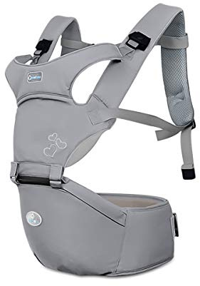 SONARIN Front Premium Hipseat Babytrage, Multifunktional, Ergonomisch, 100% Baumwolle, Schmetterlingsdrehschnalle, 6 Tragende Positionen,Angepasst an Ihr Kind wachsende,Ideal Geschenk(Grau)
