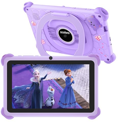 zcobro Android Kinder-Tablet 7 Zoll (17,8 cm) Quad Core, 2 GB RAM, 32 GB ROM, 128 GB Erweiterung, Kindersicherung, Lerntablet und Unterhaltung mit Schutzhülle, stoßfest, WLAN, YouTube, Google Play