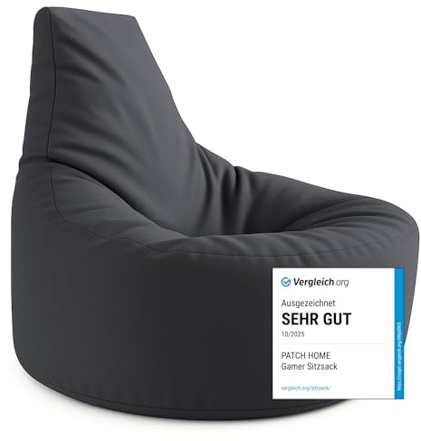 PATCH HOME Gamer Kissen & Lounge Sitzsack – befüllbar mit Reißverschluss, gefüllt mit Styropor, geeignet für In- & Outdoor. Perfekt als Gaming Sessel Sitzkissen (Anthrazit - Ø 80cm x Höhe 90cm)
