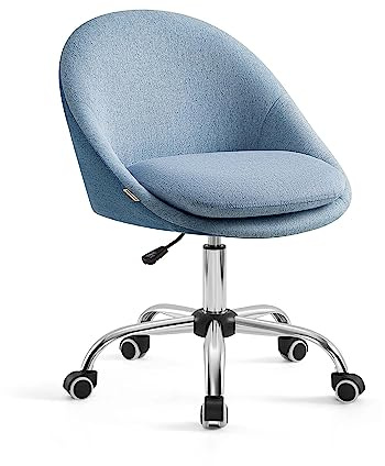 SONGMICS Schreibtischstuhl, Bürostuhl ohne Armlehne, Ergonomisch, Drehbar | Höhenverstellbar, Leinenoptik, für Homeoffice, Nebelblau, Lenna Kollektion OBG020Q01