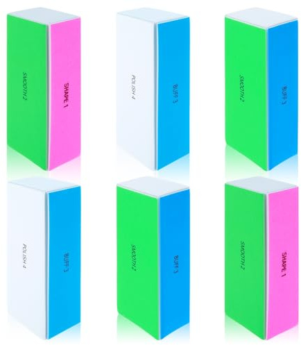 COMNICO 6 Stück Nagelpolierblock, Nagelfeilen Block, 4-stufig Entfernt Kanten und Erzeugt Sofort Einen Hochglanz Professionelle Nagelfeilen Polierer (Grün, Weiß, Blau, Rosa, stück, 1, Körnung 80/80)