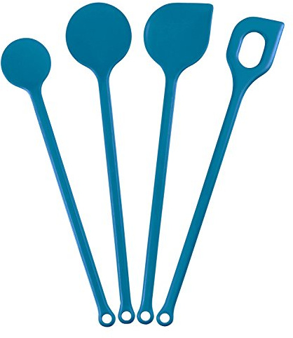 Kigima Kochlöffel Set 4 Stück in Hellblau– Hochwertige Küchenutensilien aus hitzebeständigem Kunststoff – ideales Küchenhelfer Set für Ihre Küche – vielseitiges Kochbesteck Set