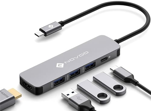 NOVOO USB C Hub 4K@60Hz Adapter MacBook Pro/Air M1 Adapter mit 4K@60Hz HDMI,100W PD,3 x USB 3.0 Anschlüsse Aluminium Multiport Dock kompatibel für MacBook M2 M3,Surface,Laptop,andere Typ C Geräten