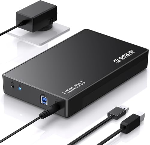 ORICO Festplattengehäuse 3,5 Externes USB 3.0 für 3,5/2,5 Zoll SATA Festplatten/SSD Bis zu 20 TB, 3,5'' Werkzeugloses HDD Gehäuse mit 12V/2A Netzteil und UASP Beschleunigung Metal+ABS(3588US3)