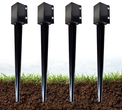 ARIFARO 4er-Pack Einschlagbodenhülse - Passend für 90 mm x 90 mm, 81 cm Höhe Gesamt - Zaunpfostenträger für Zaunpfosten Holz Bodenhülse Erdanker Pfosten Bodenanker für Holzpfosten