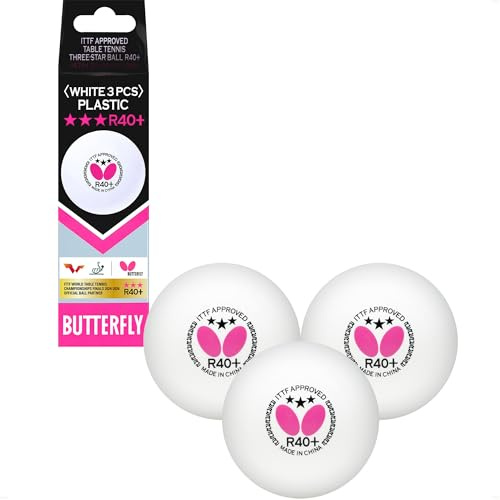 Butterfly 3 Sterne R40+ Tischtennisbälle | Premium Profi-Tischtennisbälle weiß (3er Packung) | hervorragend ausbalancierte Wettkampfbälle
