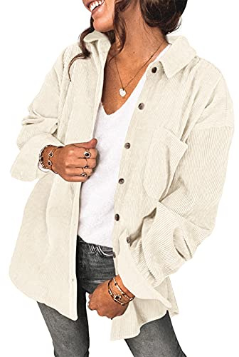Saslax Damen Soft Hemd mit Button-Down-Kragen (1er Pack) | Boyfriend-Stil, langärmelig, Button-Down-V-Ausschnitt, Brusttasche, Herbst, Winter, trendige Oberbekleidung Outfits