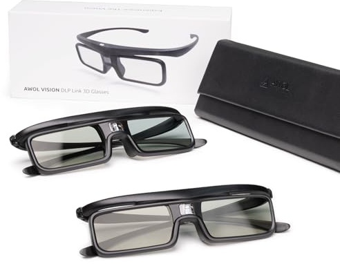 AWOL VISION DLP Link 3D-Brille, wiederaufladbare aktive Shutterbrille, kompatibel mit AWOL VISION LTV-2500, LTV-3500, Vanish TV und Anderen DLP-Link 3D Projektoren (2er-Pack)