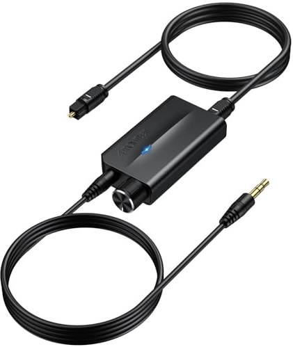 DA Wandler, 192kHz DAC Konverter Digital zu Analog Audio Wandler mit Lautstärkeregler & 1M abnehmbarem 3,5mm Audiokabel, SPDIF Toslink zu 3,5mm Analog Audio Adapter für HDTV Kopfhörer Spielkonsolen