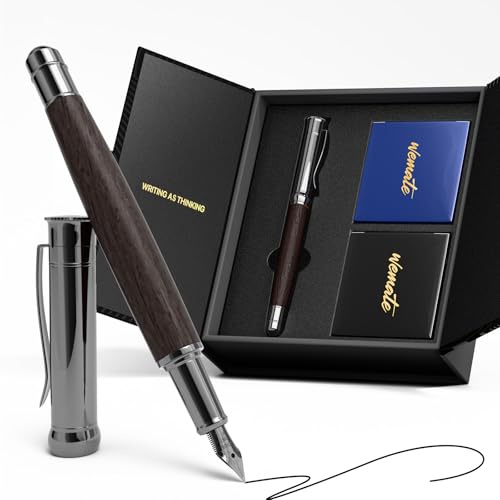 WEMATE Füller aus Holz mit Ergonomischem Griff Feiner Spitze, 20 Tintenpatronen (10 Schwarz und 10 Blau), Tinten Nachfüll Konverter - Journaling, Kalligraphie,Bürogeschenk für Männer (Schwarz)