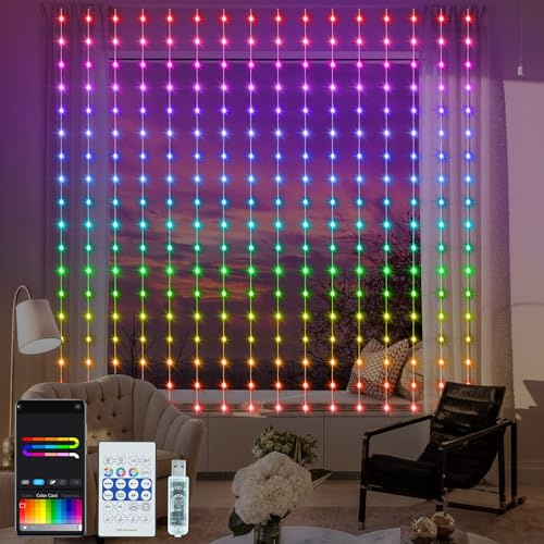 ZAIYW 144 LED Smart Lichtervorhang RGB 5050 mit Integriertem Chip | 2,4M x 1,8M Vorhang Lichterkette Fernbedienung und APP Steuerung, USB Lichterketten Vorhang für Hochzeit Innen Außen Deko