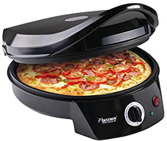 Bestron elektrischer Pizzaofen, Pizza Maker bis 230°C, mit Ober-/Unterhitze, für selbstgemachte oder Tiefkühl-Pizza, Flammkuchen, Quiche oder Wraps bis Ø 27cm, 1800 Watt, Farbe: Schwarz