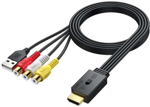 AUTOUTLET RCA auf HDMI Adapter, 16:9/4:3 Konvertierung, PAL/NTSC | 1080P AV HDMI Konverter, mit 60cm RCA-Buchsenkabel, Plug & Play, Audio Video Adapter für Wii PS1 PS2 N64 Xbox, DVD VHS VCR