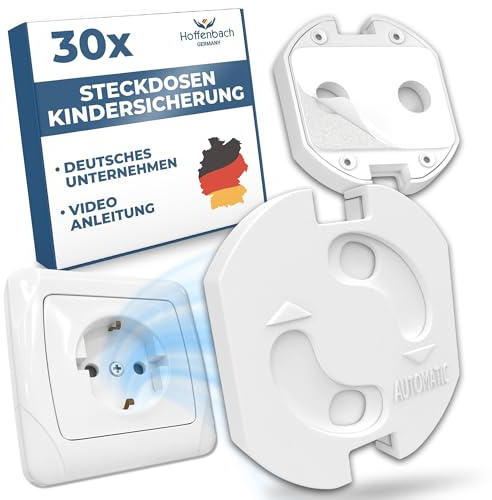 Hoffenbach 30x Steckdosen Kindersicherung – Steckdosensicherung mit Drehmechanik – Schutz für Babys & Kinder – Steckdosenschutz verhindert Unfälle & Stromschläge – Steckdose Kinderschutz – Weiß